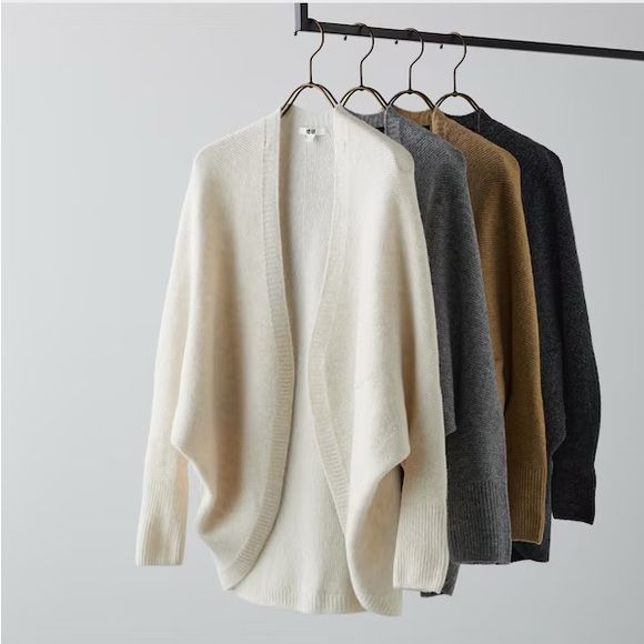 Uniqlo Gray Soufflé Yarn Oversized Cocoon Cardigan Wool Sweater Size Small - Picture 4 of 12